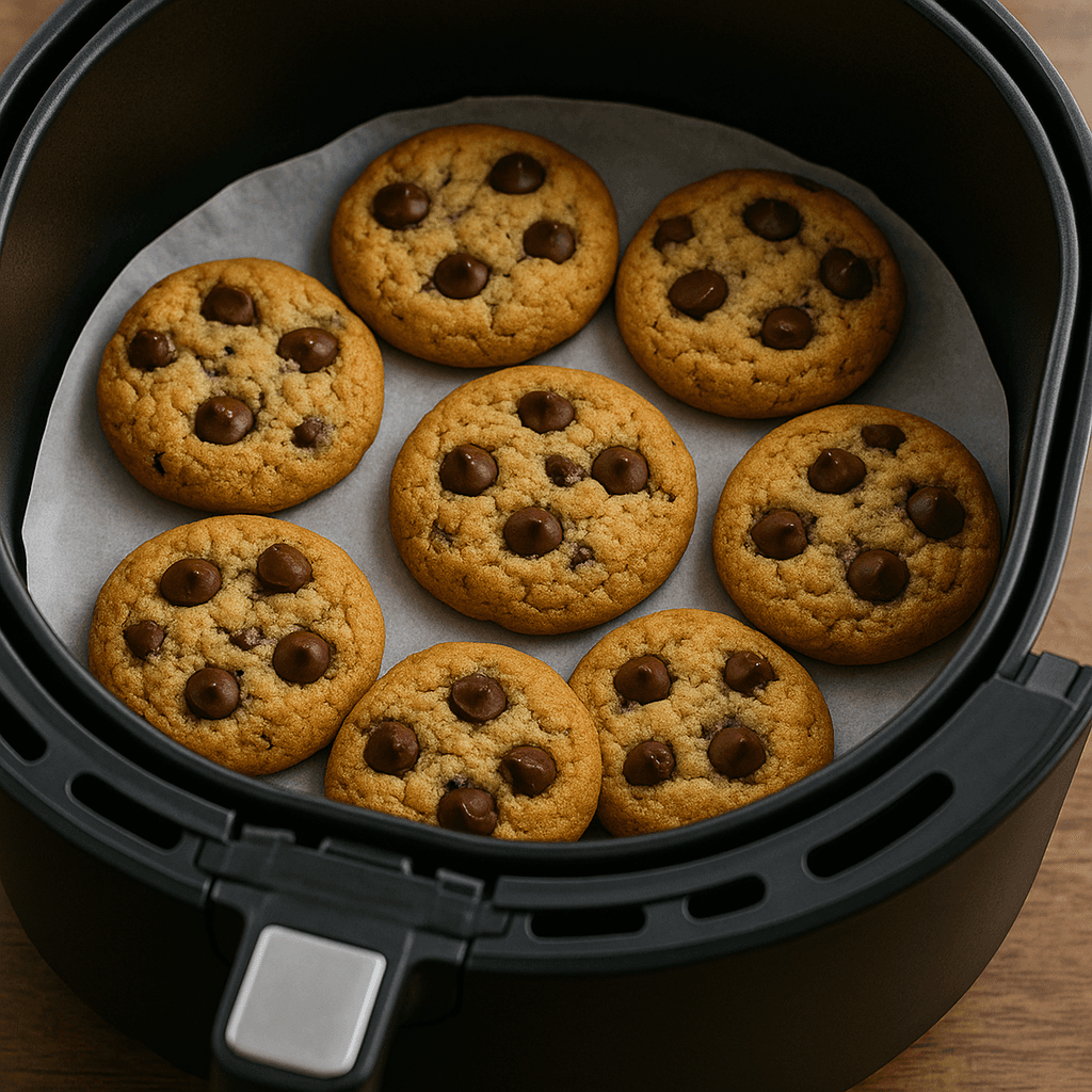 Air fryer with freshly baked cookies and muffins